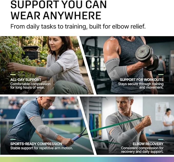 Modvel 2 Pack Elbow Brace for Tendonitis and Tennis Elbow Brace for Women and Men, Elbow Compression Sleeve for Pain Relief and Recovery – Elbow Sleeves Weightlifting Men, Sports & Workout, Arm Brace