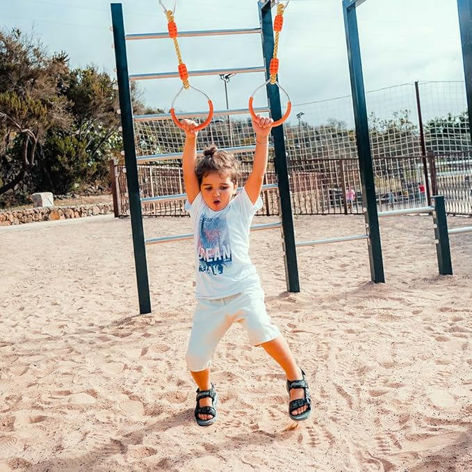 7 Colorful Ninja Ring Fitness Gymnastic Ring Outdoor Backyard Playground Training Equipment Play Set, Funny Jungle Gym Fist Hanging Swing Monkey Bars Ninja Warrior Obstacle Course Trapeze Accessories