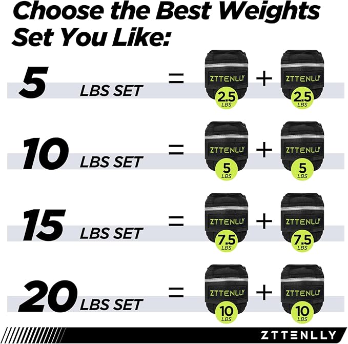 Adjustable Ankle Weights 1-5/10/15/20LBS Pair with Carry Bag - Breathable Fabrics, Reflective Trim - Strength Training Leg Wrist Arm Ankle Walking Weights Sets for Women Men Kids