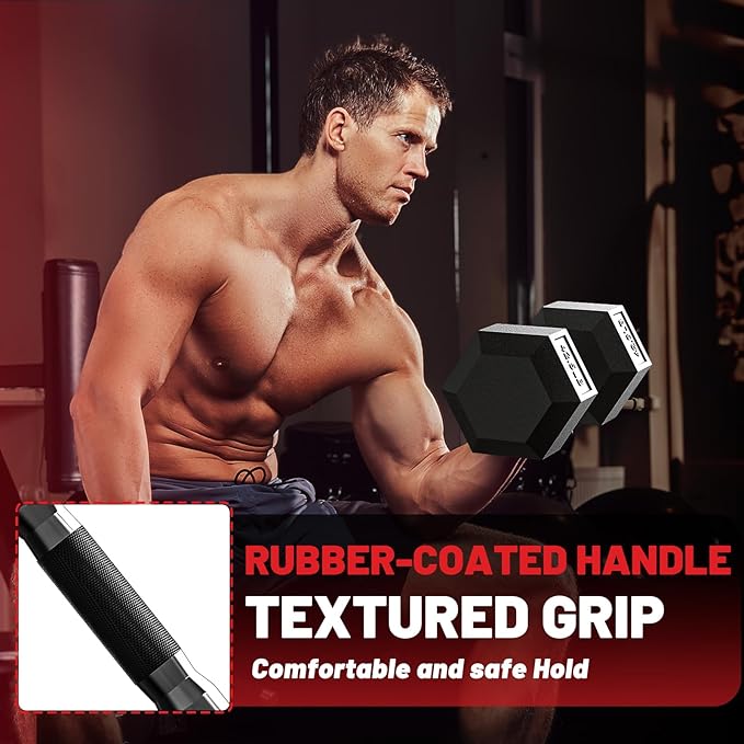 PAPABABE Hex Dumbbell Set with Rubber Grip 2.5-125lb, Odorless Rubber Coated Weight Fixed Dumbbells Set of 2, Weights for Women at Home, Hand Weights for Home Gym & Strength Training,Pesas Para Ejercicios
