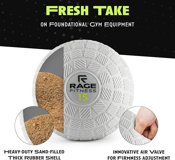 Rage Fitness Slam Ball,10, 15, 20lb Medicine Balls, Tread Texture For Firm Grip, Full Body Workout Dynamic Weighted Balls for Exercise, Smash Balls for Strength, Conditioning, Cardio and Core Workouts