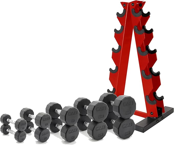 CAP Barbell 150 LB Coated Hex Dumbbell Weight Set with Vertical Rack | Multiple Options