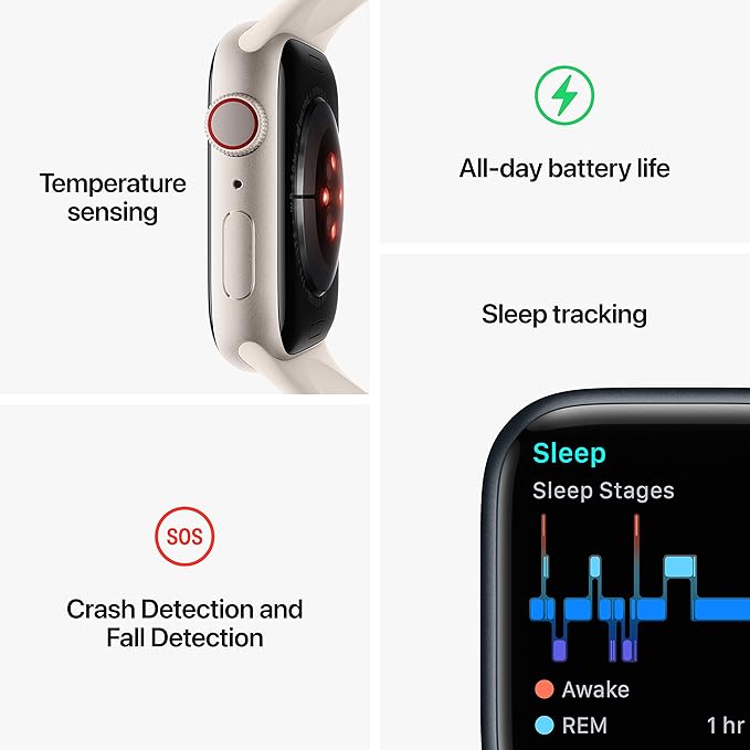 Apple Watch Series 8 [GPS + Cellular, 41mm] - Midnight Aluminum Case with Midnight Sport Band, S/M (Renewed)