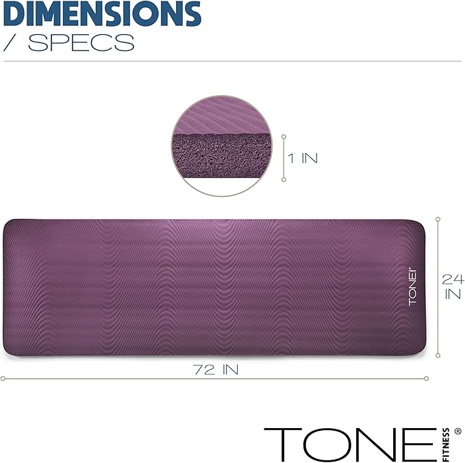 Tone Fitness 1-Inch Thick Yoga Mat | High-Density, Non-slip Exercise Mat with Carrying Strap for Yoga, Pilates, & Home Gym Workouts | Multiple Options