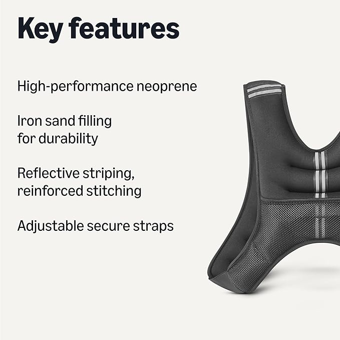 Amazon Basics Non-Adjustable Weighted Vest with Reflective Stripe, 12 lb, Black