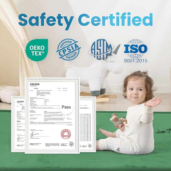 1.3" Thick Baby Play Mat for Floor, 79x79 Large Foam Tummy Time Mat, Padded Support Soft Plush Nursery Rug for Infant Kids Toddler Crawling Kick Activity (Emerald)