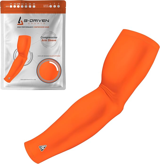 B-Driven Sports Pro-Fit Compression Arm Sleeve for Men, Women & Youth, Volleyball Baseball Basketball Weightlifting - Single