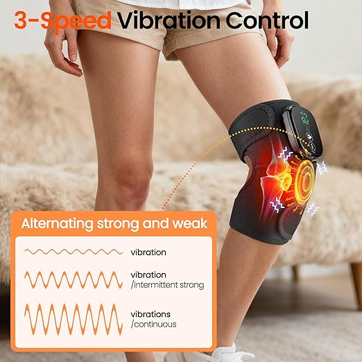 Heated Knee Massager Vibration Cordless Knee Brace， 3-in-1 Heating Pad for Elbow Shoulder， 3 Heat Levels and 3 Massage Heads Knee Brace Wrap Gifts for Mom Dad
