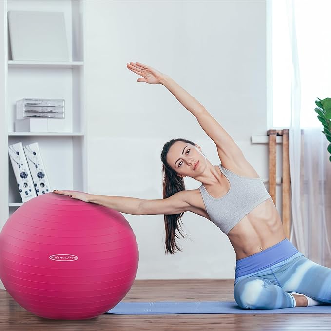 Fitvids Anti-Burst and Slip Resistant Exercise Yoga Fitness Birthing Ball with Quick Pump, 2,000-Pound Capacity, Multiple Colors and Sizes