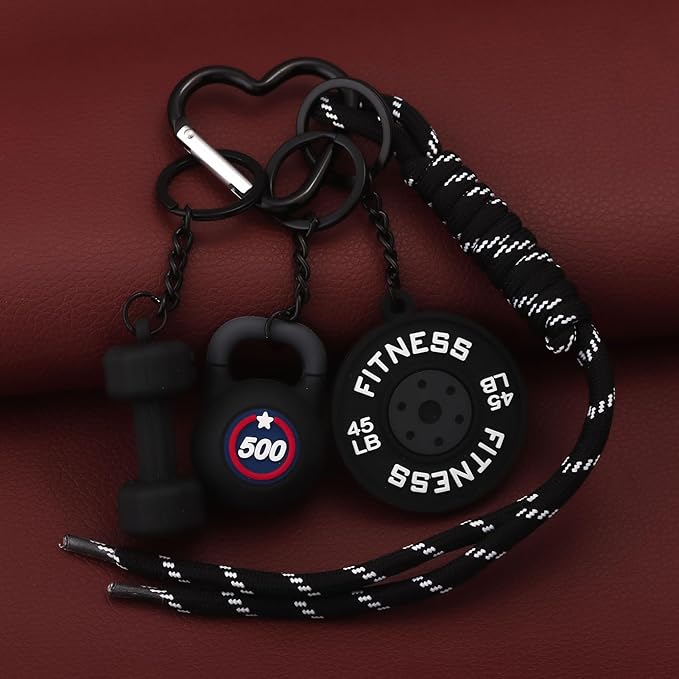 Gym Dumbbell Barbell Kettlebell Keychain - Cute Bag Purse Charms Accessories - Fitness Gift for Women Men