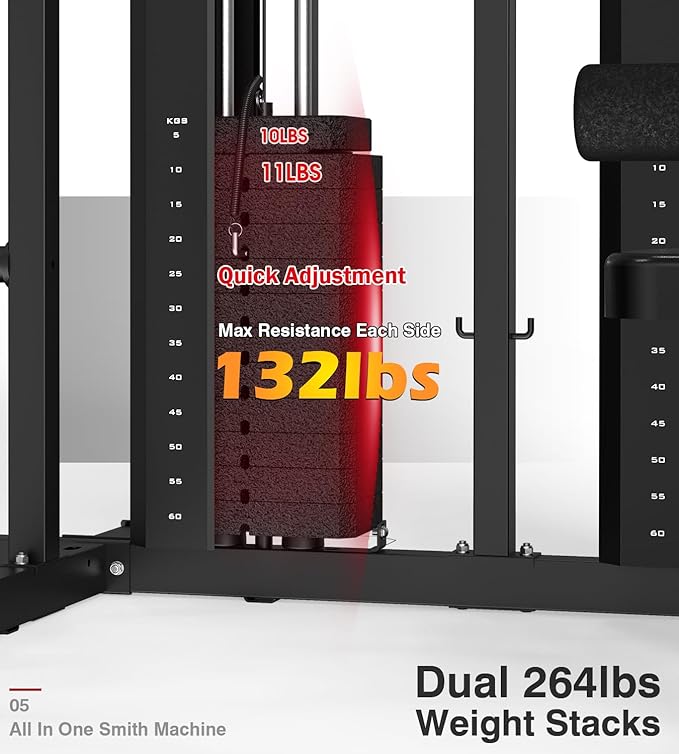 DONOW Smith Machine with Weight Stacks, Multi Function Home Gym System Training Power Cage Squat Rack Dual Cable Crossover Machine All in One