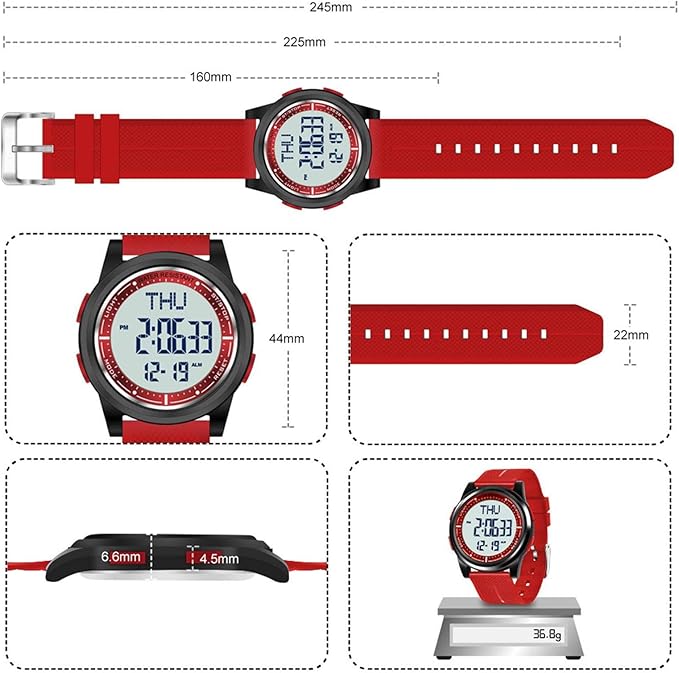 Beeasy Digital Watch for Men Women, 50M Waterproof, Ultra-Thin & Lightweight, 44mm Silicone Sports Watch with Alarm, Stopwatch, Countdown, Ideal for Gym, Running, School, Daily Wear