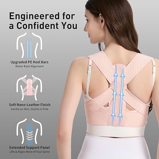 WNIEYO Back Brace Posture Corrector for Women Shoulder Straightener for Upper and Lower Back Pain Improving Postura Support Belt for Scoliosis (Pink,M/L)