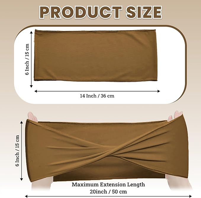 VDS Pack of 75 PCS | Mocha | Spandex Chair Sashes Bows Without Buckle | Stretch Elastic Banquet Universal Folding Chair Band Tie with for Wedding Party Conference Celebration Event Decoration