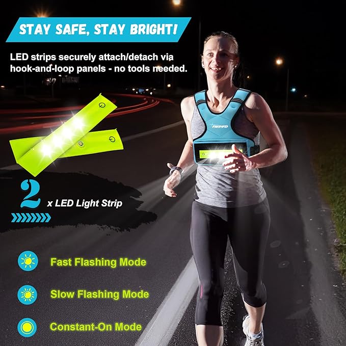 Adjustable Weighted Vest for Women Men, 6-15 Lbs/12-18 Lbs Rucking Vest with LED Light Strips, Weight Vest with 6 Ironsand Weights, and Zipper Pocket for Strength Training, Walking, Running