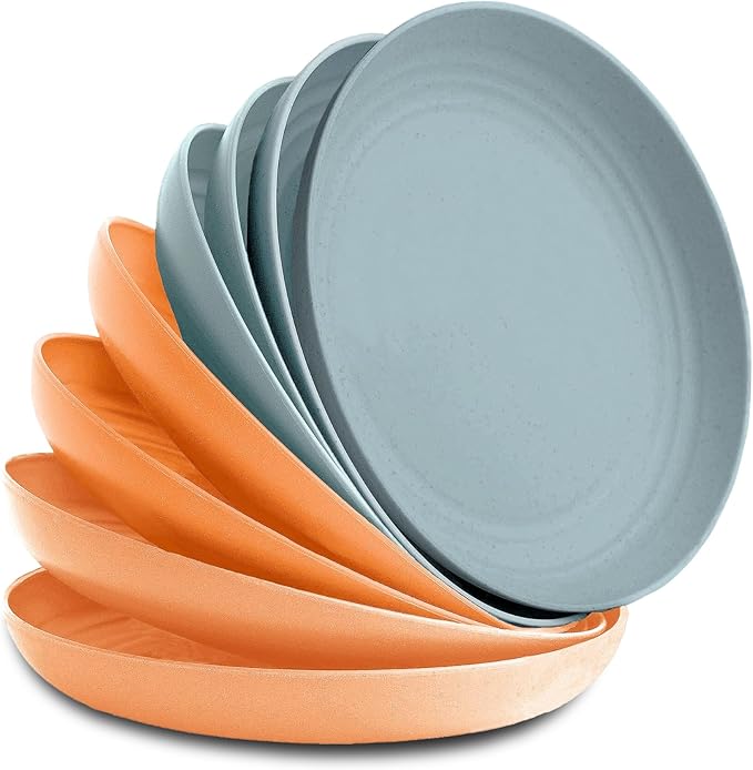 Nook Theory 8-Pack Reusable Wheat Straw Plates Set - Non Toxic and Non Plastic Dinner Plates for Kids and Adults, Lightweight Unbreakable Plate, Microwave Safe and Dishwasher Safe (Horizon 10")
