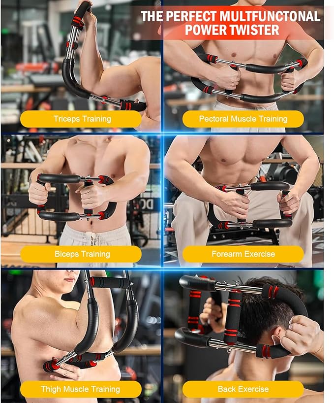 Latest-Gen Twister Arm Trainer, Adjustable Power Spring Workout Bar, Forearm Triceps Chest Exerciser Strengthener, Detachable Portable Home Fitness Equipment for Enhancing Upper Body Muscle