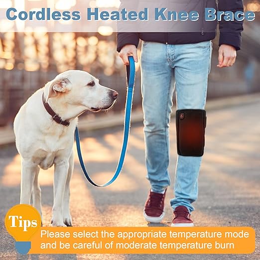 Heated Knee Brace, Cordless Knee Heating Pad for Arthritis, 3 Temperature Modes Knee Warmer, 3000mAh Battery Operated Knee Wrap for Men Women Seniors, Black(Single)