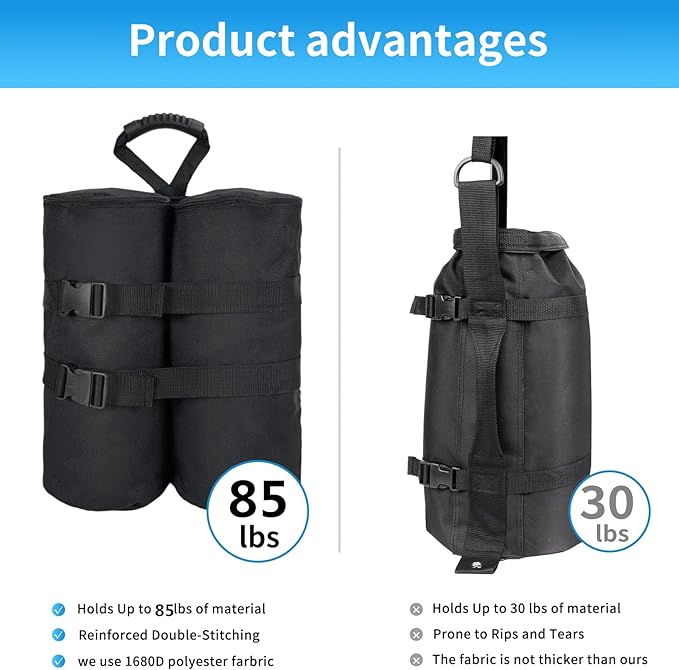 Weight Bags for Pop up Canopy Tent, 1680D Heavy Duty Leg Weights Sand Bags for Instant Outdoor Sun Shelter Canopy/Patio Umbrella, Set of 4 (340 lbs)