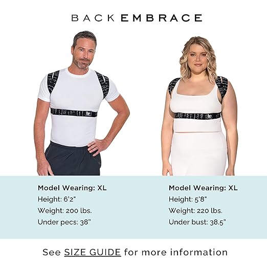 BackEmbrace Posture Corrector for Women and Men - Made in USA - Slim and Adjustable Shoulder Brace - Back Brace for Back Pain Relief - Sand Drizzle XL