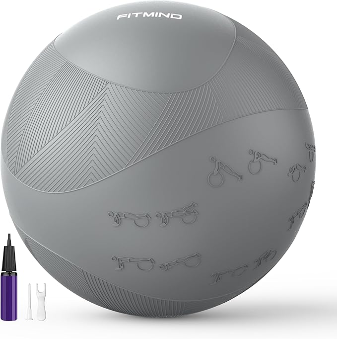 Extra Thick Yoga Ball with Training Instruction, Anti-Burst Slip Resistant Exercise Ball with Pump for Pilates,Physical Therapy,Pregnancy Stability,Birthing Ball 22in 26in 30in