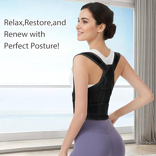 Posture Corrector for Women & Men – Adjustable Back Brace with Full Back Support, Shoulder Straightener for Spine Alignment, Scoliosis, Hunchback & Back Pain Relief (Black,Large)