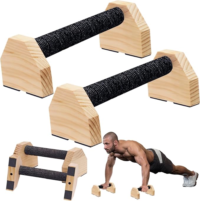 Push-up Stand, 2 PCS Wood Pushup Bars Non-Slip Base Exercise Home Workout Equipment, Wooden Parallettes Handle Stands Grip for Men Strength Training, Planks Calisthenics