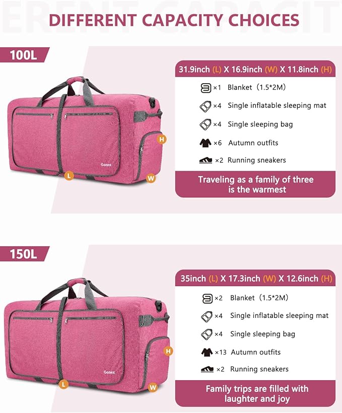 Gonex Large Foldable Travel Duffle Bag with Shoes Compartment, Packable Lightweight Water Repellent Duffel Bag for Camping Gym Weekender Bag