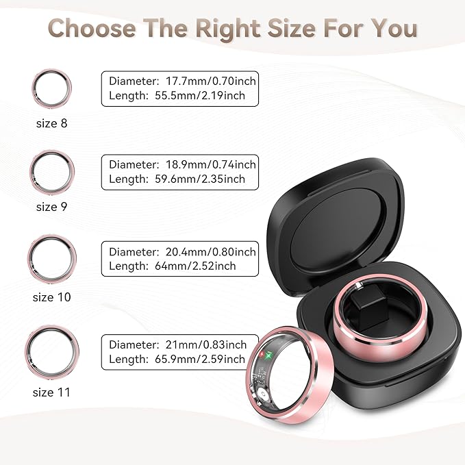Smart Ring for Women, Fitness & Activity Tracker with Blood Pressure/Heart Rate Monitor, Sleep Tracker, Step Counter, IP68 Waterproof Ring for iOS & Android,Fast Charge, No Subscription (Pink,Size8）