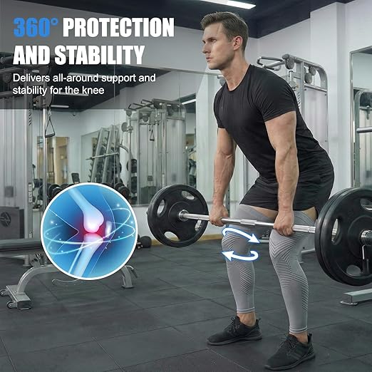 NuCamper Full Leg Compression Sleeves for Men and Women,2 Pack Legs Sleeves Long Knee Brace Support for Running, Basketball, Cycling, Workout, Sports - Gray,XL