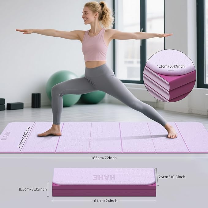 HAHE 7-Fold Design Extra Thick Yoga Mat 72"L x 24"W x 0.47",TPE Fitness Exercise Mats, Non-Slip Foldable Yoga Mat, High Density, Portable for Men & Women, Yoga, Pilates, Home Gym