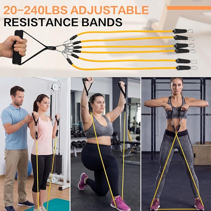 12 Pcs Resistance Bands with Handles Set, Weight Stretch Exercise Workout Bands, Latex Elastic Straps for Men Women Working Out, Strength Training, Home Fitness