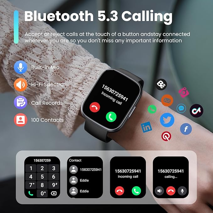 Smart Watch with Alexa Built-in, 1.83" Touchscreen Fitness Tracker with Bluetooth Calling, Fitness Watch with Heart Rate/Sleep Monitor, 120+ Sports, IP68 Waterproof Smartwatch for Android iOS, Ebony