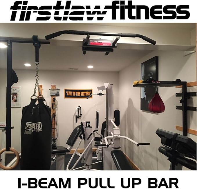 Firstlaw Fitness - 600 LBS Weight Limit - I-Beam Pull Up Bar - Long Bar with Bent Ends - Durable Rubber Grips - RED Label - Made in the USA!