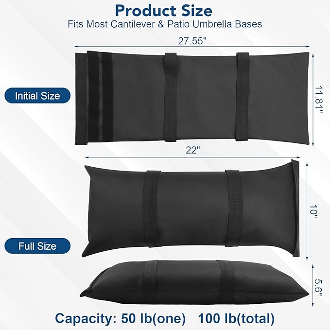 200 LBS Umbrella Base Weights Sandbags, 4 Packs Fillable Sand Bags for Weight, Weatherproof Heavy Duty Sandbags for Umbrella Base, Weight Bags for Cantilever, Patio Umbrella, Poolside Accessories