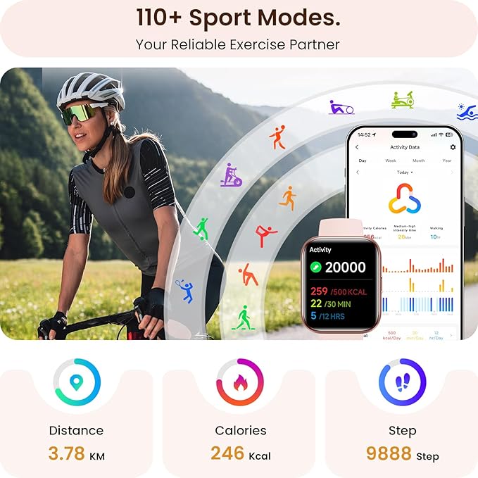 Smart Watch for Women Gifts, Womens Smartwatch with Sleep,Heart Rate,Pressure,SpO2 Monitor & Cycle Tracking, Alexa/AI Voice & Call Fitness Watch with Schedule Reminders & 100+ Sports Modes-Pink