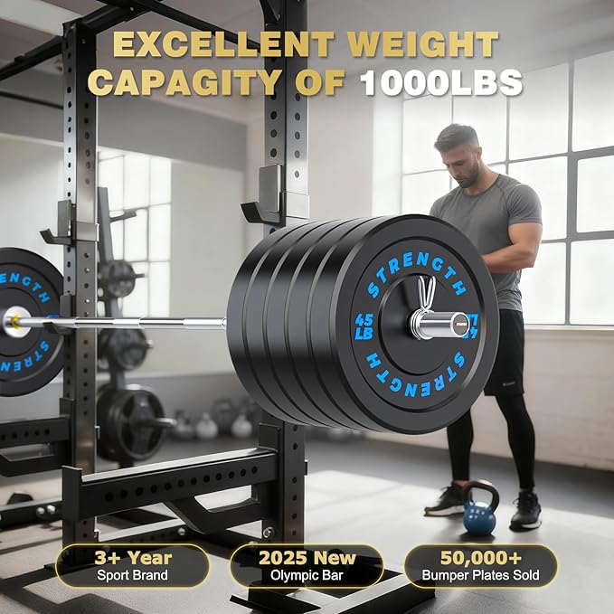 2-Inch Olympic Bumper Plates, 100% Virgin Rubber Low Bounce Barbell Weight Plates for Home Gym Strength Training, 10lb-45lb Black with Color-Coded