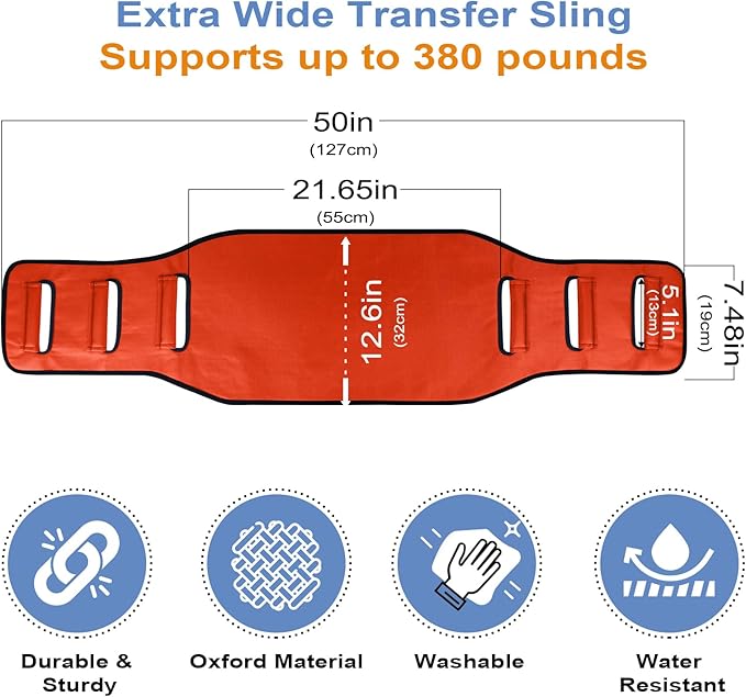 Transfer Belt Transfer Sling - Padded Gait Belt - Heavy Duty Patient Lift, Mobility Standing and Lifting Aid for Disabled, Elderly, Injured - Safely Move from Bed and Wheelchair (Orange)