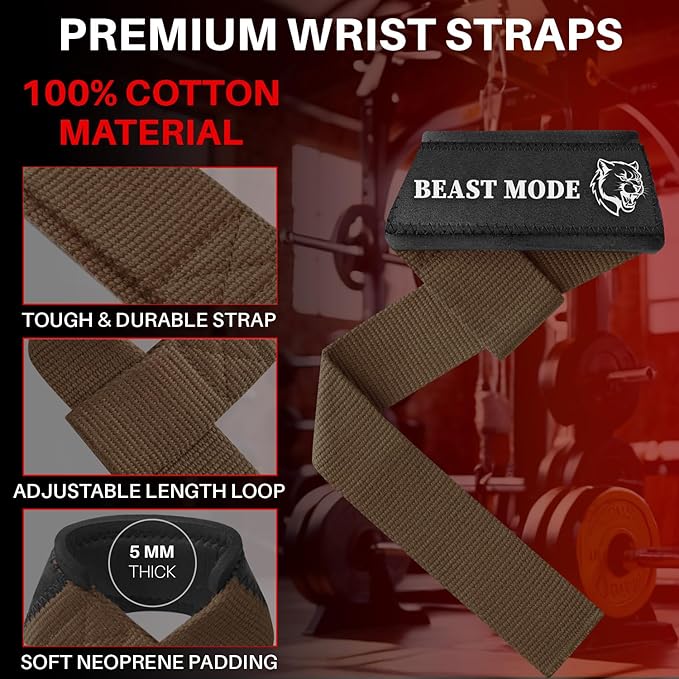 TECEUM Lifting Straps for Weightlifting Gym Strength Training - Wrist Straps with Neoprene Padded Cotton - Men & Women – Ideal for Powerlifting, Bodybuilding & Deadlifts