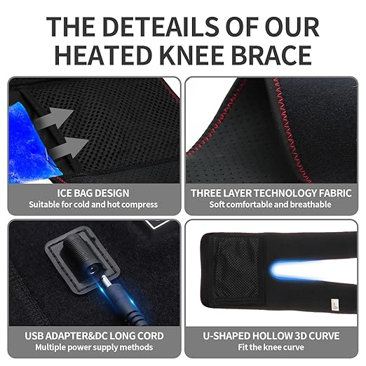 Heated Knee Brace Heating Pad for Arthritis Pain Relief,3 Adjustable Temperature Thermal Therapy Heated knee pad with USB Adapter