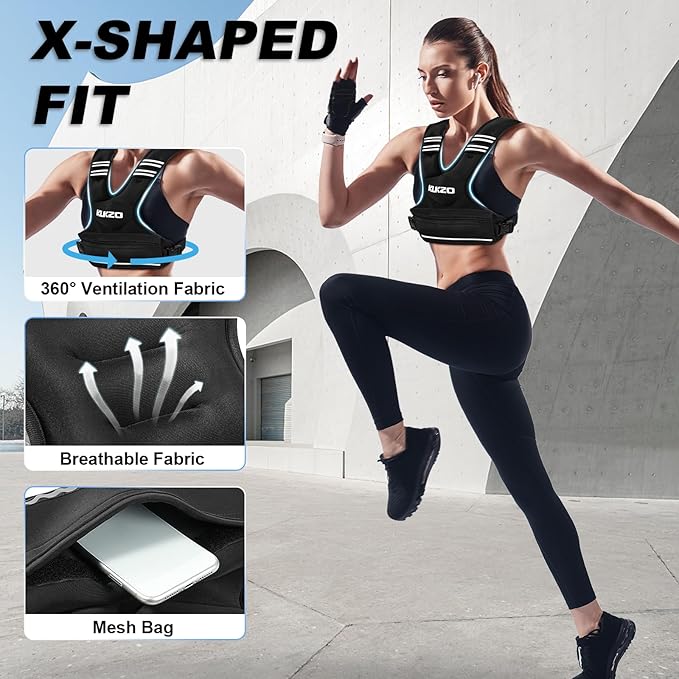 Adjustable Weighted Vest Woman Men, 6-12lb/12-18lb/20-32lb Weight Vest with 6 Ironsand Weights for Strength Training Rucking Running Walking Fitness Workout