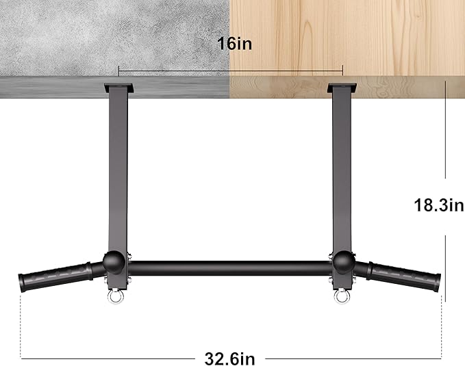 Pull Up Bar Ceiling Mount, 600LBS Heavy Duty Multi Grip Chin Up Bar, 16" Rafter PullUp Bar, Ceiling Beam for Gym/Garage/Basement with Ball Finger & Round Anchors, Easy to Install-Black