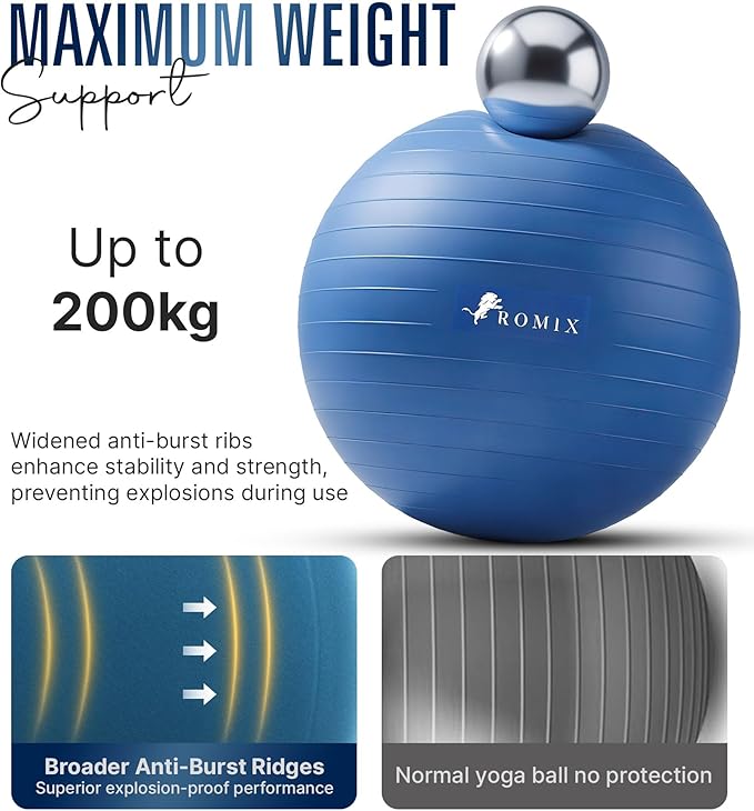 ROMIX Exercise Ball, Anti-Burst Extra Thick Birthing Pregnancy Ball with Pump, Fitness Swiss Yoga Balls 22in/26in/30in (55cm 65cm 75cm) Exercise Balls Physical Therapy for Pilates Home Gym