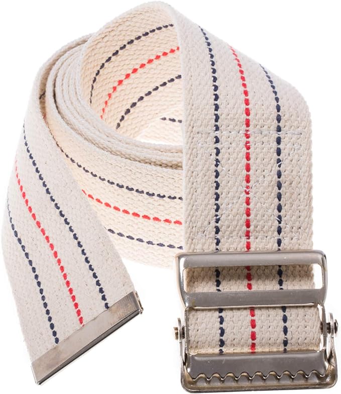 COW&COW Transfer and Gait Belt with Metal Buckle - Transfer Walking and Standing Assist Aid for Caregiver Nurse Therapist 2 inches (Beige with Stripes, 72")