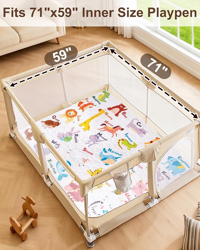 Foam Baby Play Mat 71x59, Removable and Machine Washable Cover, Thicken Cushioning Playmat and Perfect for Playpen, Non-Slip Bottom, Easy to Clean for Infants, Toddlers & Babies(Animal)