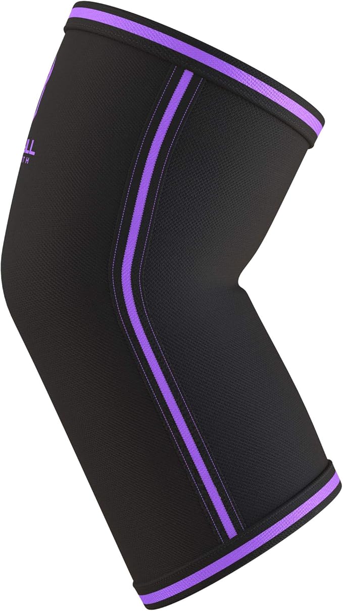 Elbow Sleeves 5mm (1 Pair) - High Performance Elbow Sleeve Support for Weightlifting, Weight Training & Powerlifting - Best Compression Straps - for Men and Women (X-Large, Black/Purple)