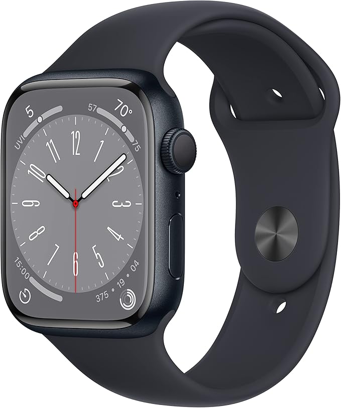 Apple Watch Series 8 [GPS, 45mm] - Midnight Aluminum Case with Midnight Sport Band, S/M (Renewed)
