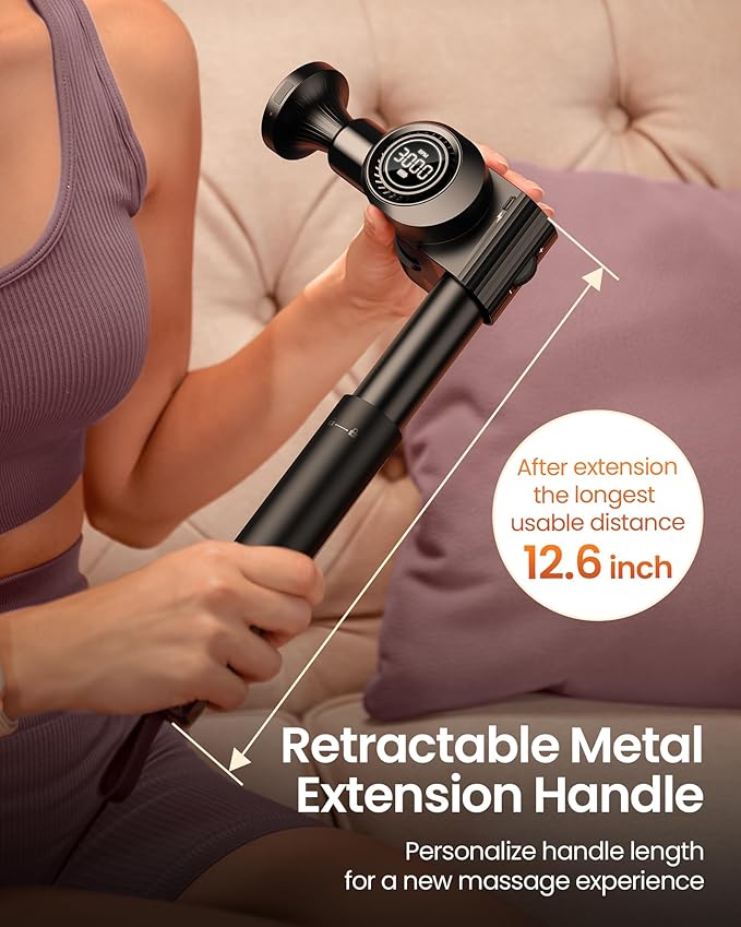 NAPRE Massage Gun with Heat,Deep Tissue Handheld Percussion Back Massager for Muscle/Neck/Body Pain Relief with Long Extension Handle,32-Speeds,Foldable,5 Adjustable Angles,with Case,Mothers Day Gifts