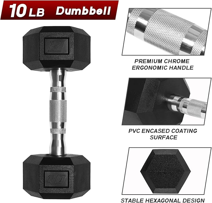 Ritfit 5-650 LBS PVC Encased Hex Dumbbell Sets with Optional Rack for Home Gym, Hand weight with Chrome Handle for Strength Training,Workouts