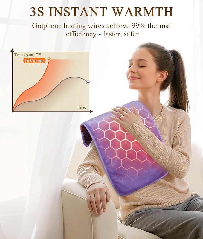 Extra Hot Heating Pad for Cramps: Luxury Plush and 2X Graphene Electric Heating Pad for Back Period Cramps - Gentle Deep Relief for Women While Reading Watching TV - Max 158℉ 2H Auto Off